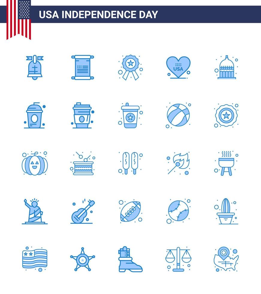 große packung mit 25 usa glücklicher unabhängigkeitstag usa vektor blues und editierbare symbole von indianapolis usa abzeichen amerikanisches herz editierbare usa day vektordesignelemente