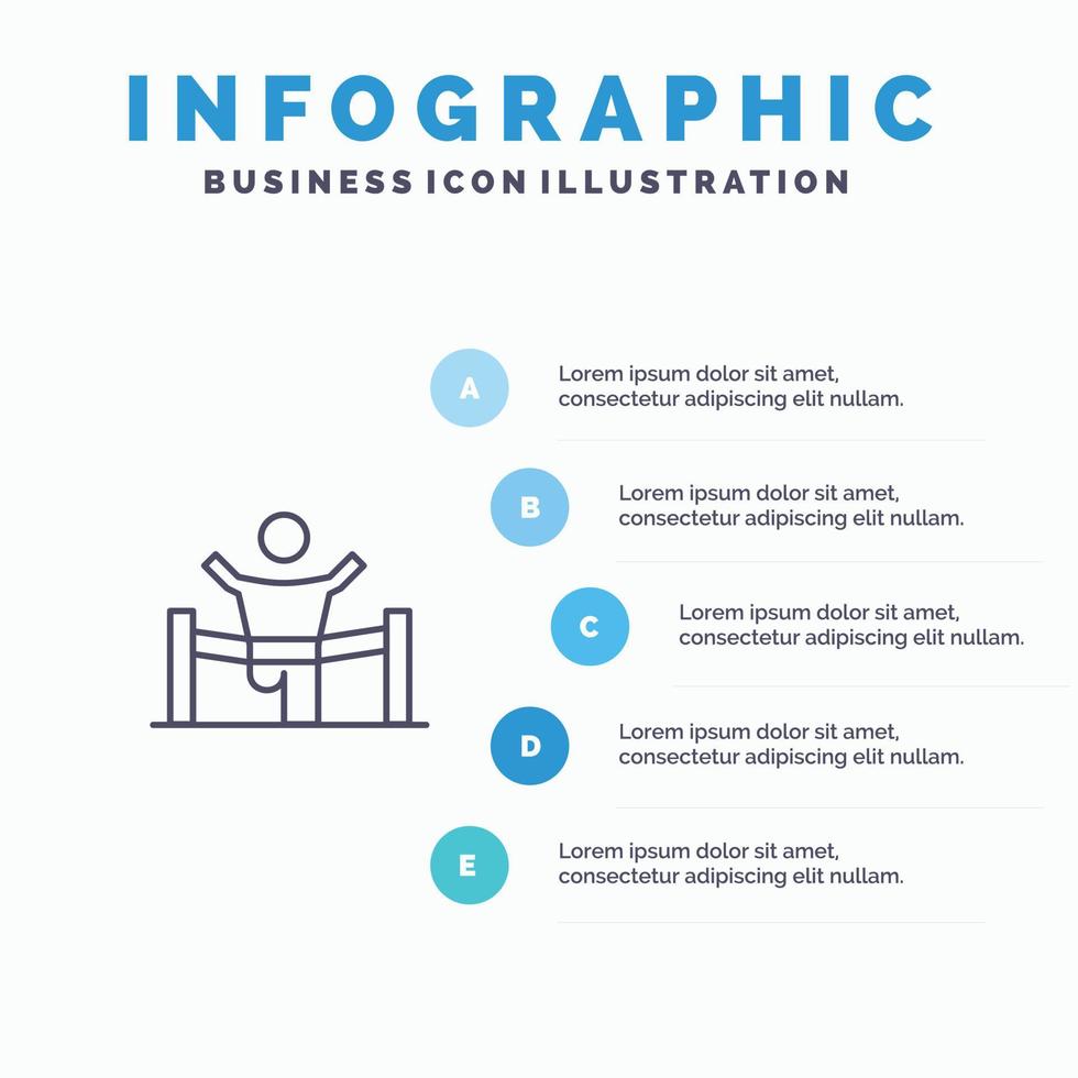 Gewinner Business Finish Leader Leadership Man Race Line Symbol mit 5 Schritten Präsentation Infografiken Hintergrund vektor