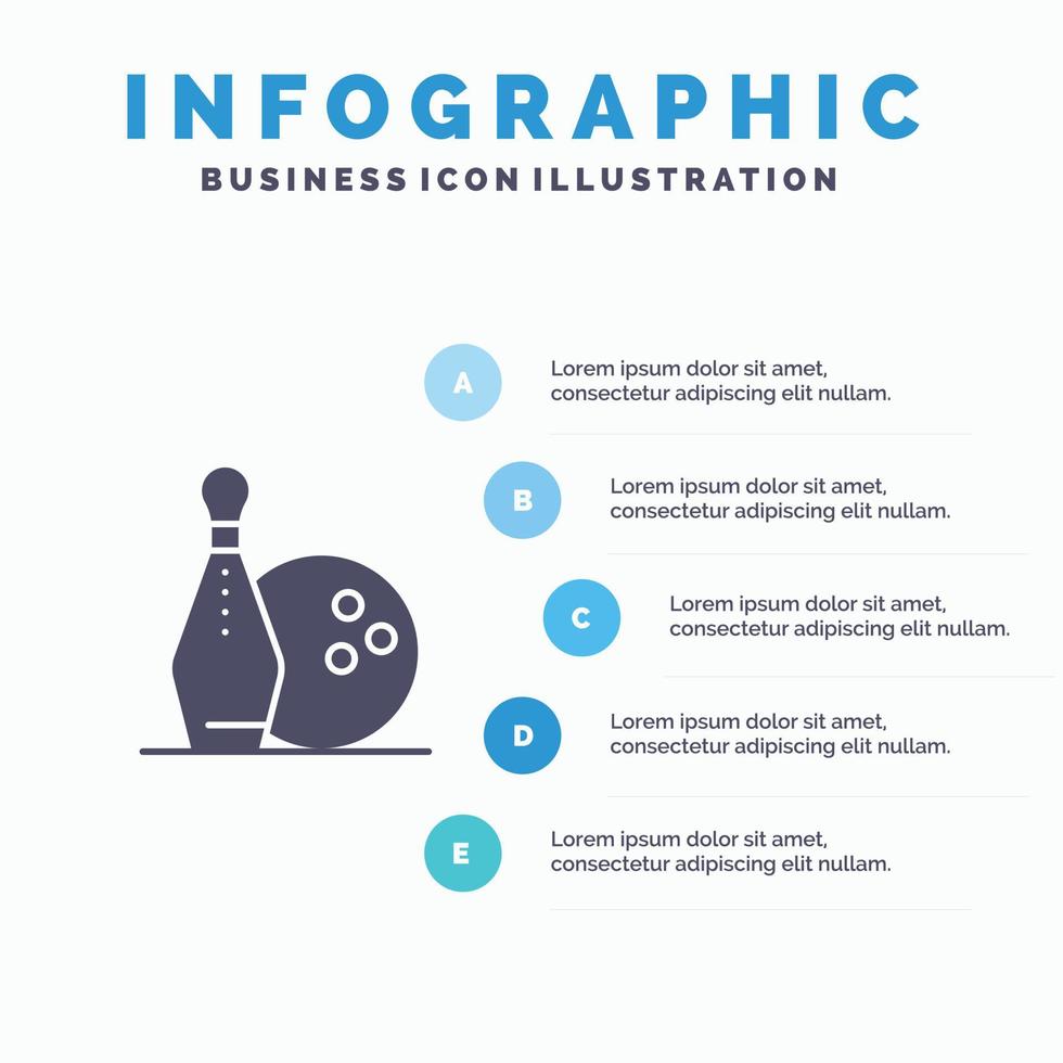 Aktivität Bowling Schalen Keg Ling festes Symbol Infografiken 5 Schritte Präsentationshintergrund vektor