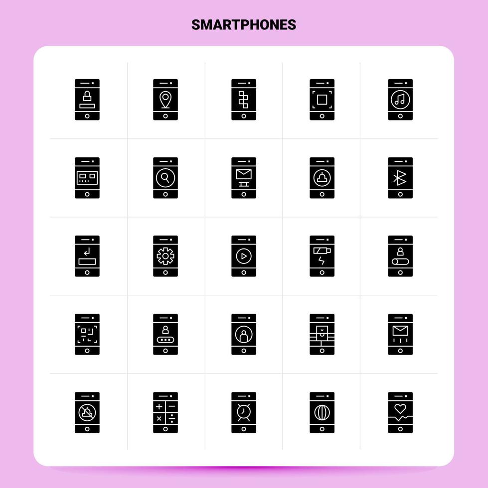 solide 25 Smartphones Icon Set Vektor Glyphe Stil Design schwarze Icons Set Web und mobile Geschäftsideen Design Vektor Illustration