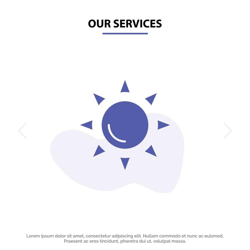 unsere dienstleistungen strand shinning sun solid glyph icon web card template vektor