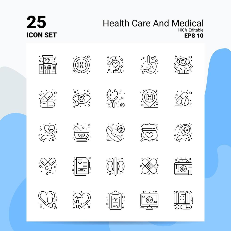 25 Gesundheitswesen und Medizin-Icon-Set 100 bearbeitbare Eps 10 Dateien Business-Logo-Konzept-Ideen-Line-Icon-Design vektor