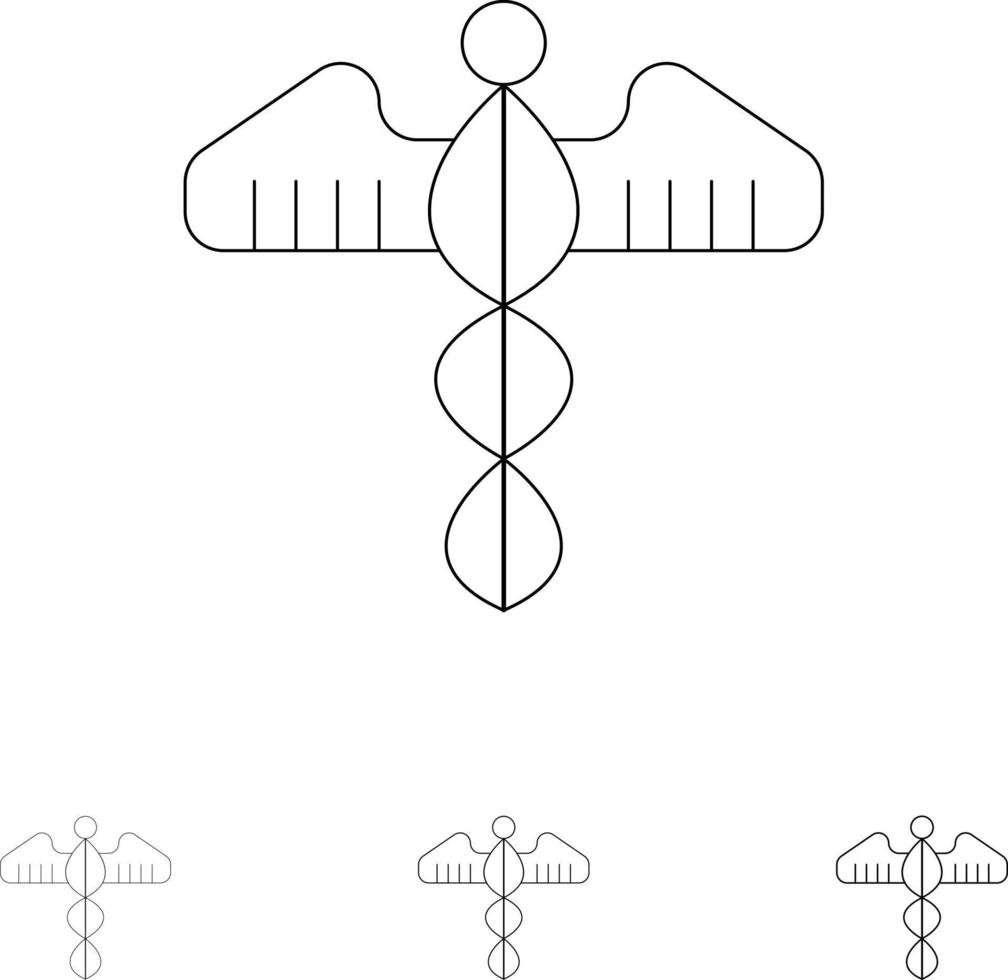 Symbolsatz für medizinisches Symbol, Herz, Gesundheitswesen, fett und dünn, schwarze Linie vektor