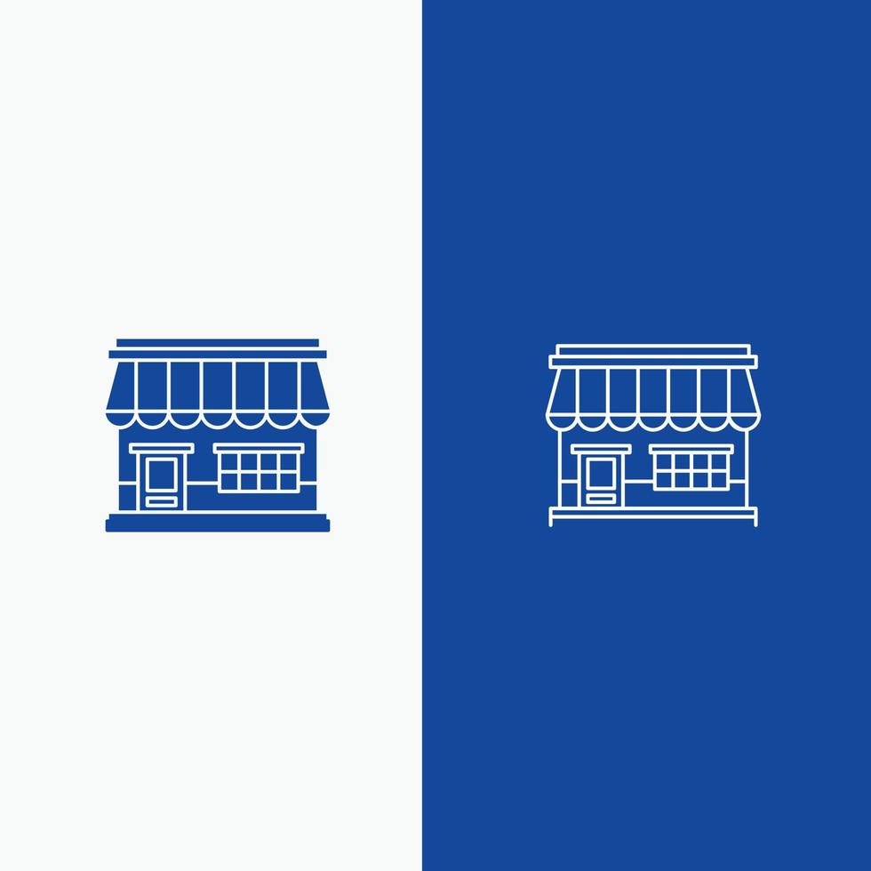 Shop Online-Markt Shop-Gebäude Linie und Glyphe festes Symbol blaues Banner Linie und Glyphe festes Symbol blaues Banner vektor
