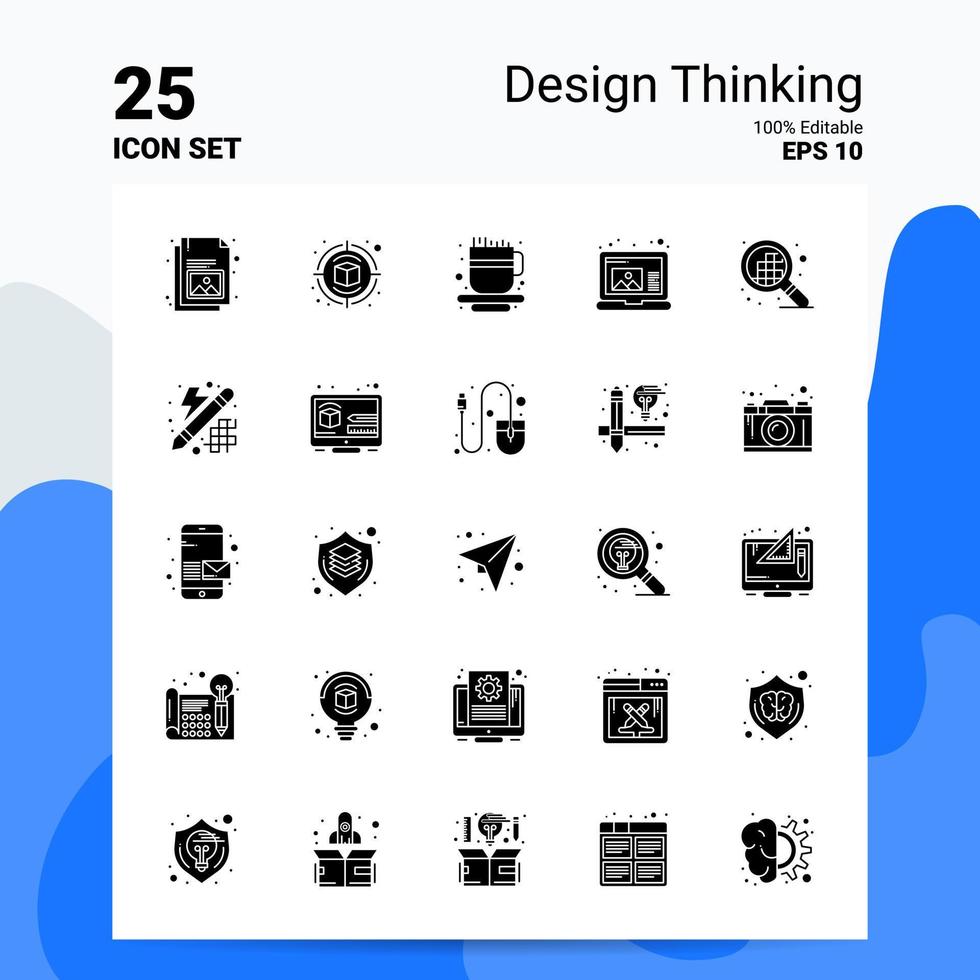 25 Design-Thinking-Icon-Set 100 bearbeitbare eps 10-Dateien Business-Logo-Konzept-Ideen solides Glyphen-Icon-Design vektor