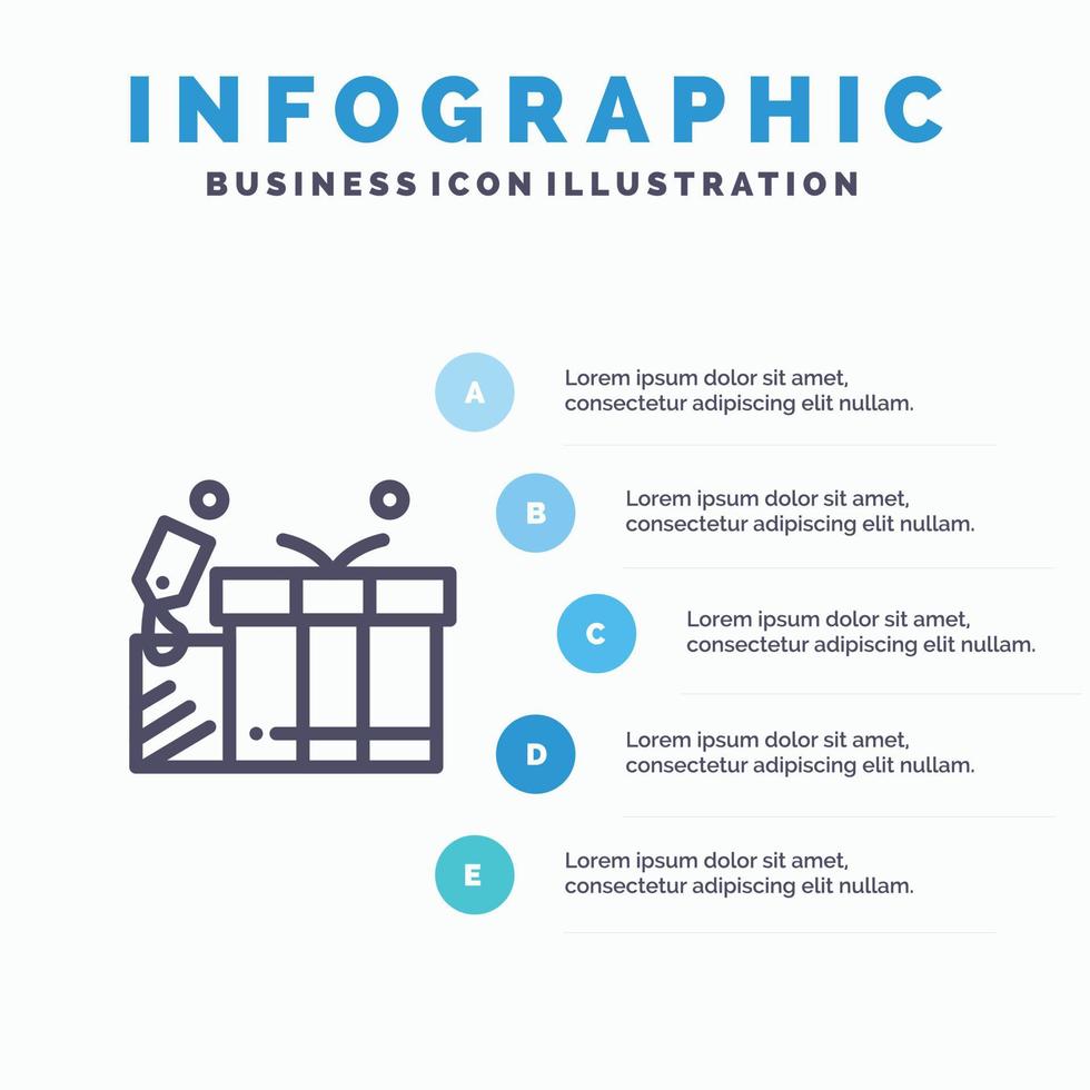 Geschenkanhänger Liebe Hochzeit Liniensymbol mit 5 Schritten Präsentation Infografiken Hintergrund vektor