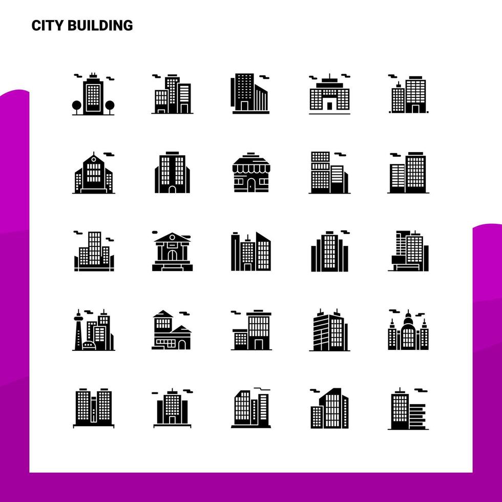 25 Stadtgebäude-Icon-Set solide Glyphen-Icon-Vektor-Illustrationsvorlage für Web- und mobile Ideen für Unternehmen vektor