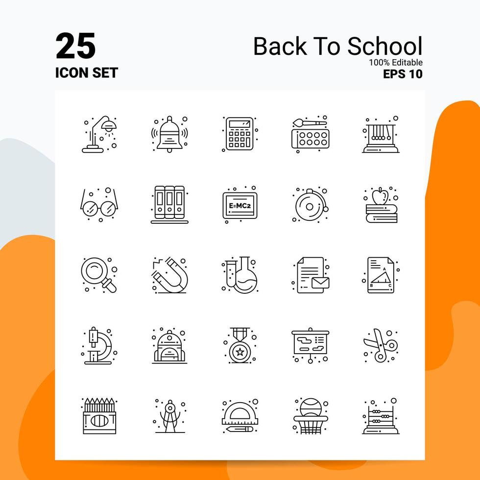 25 tillbaka till skola ikon uppsättning 100 redigerbar eps 10 filer företag logotyp begrepp idéer linje ikon design vektor