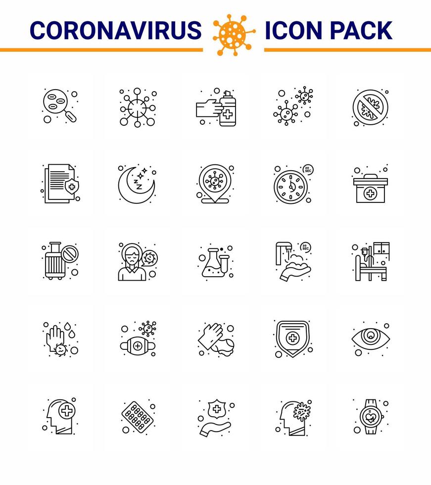 neuartiges Coronavirus 2019ncov 25-Zeilen-Icon-Pack Infektion Coronavirus Corona-Bakterien-Medikamente virales Coronavirus 2019nov-Krankheitsvektor-Designelemente vektor