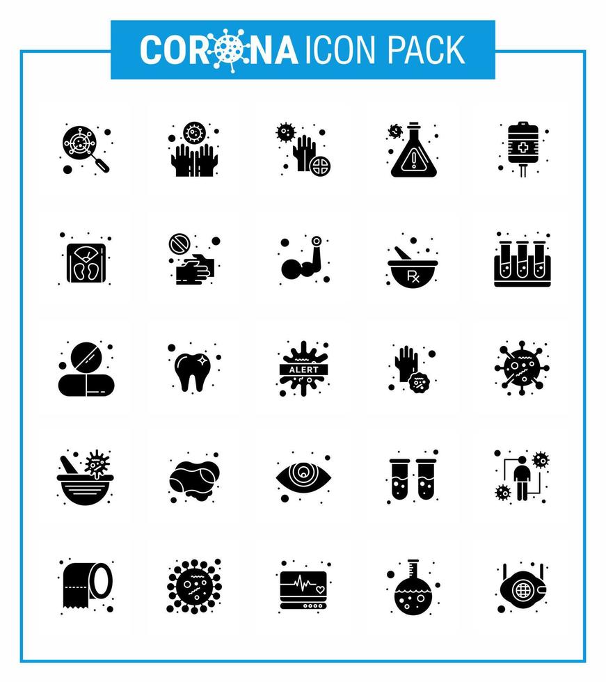 Corona-Virus-Krankheit 25 solides Glyphen-Icon-Pack saugt als Genesungsforschung Covid-Laborbakterien Virus-Coronavirus 2019nov-Krankheitsvektor-Designelemente vektor