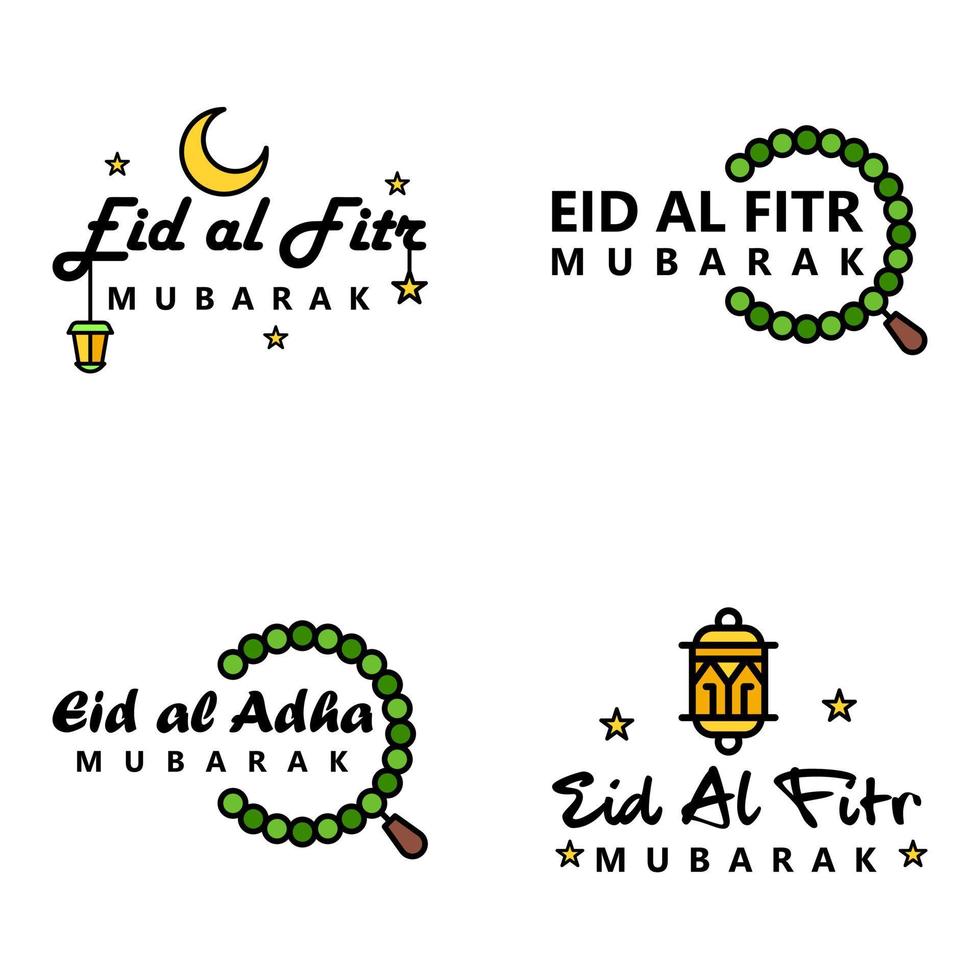 uppsättning av 4 vektor illustration av eid al fitr muslim traditionell Semester eid mubarak typografisk design användbar som bakgrund eller hälsning kort