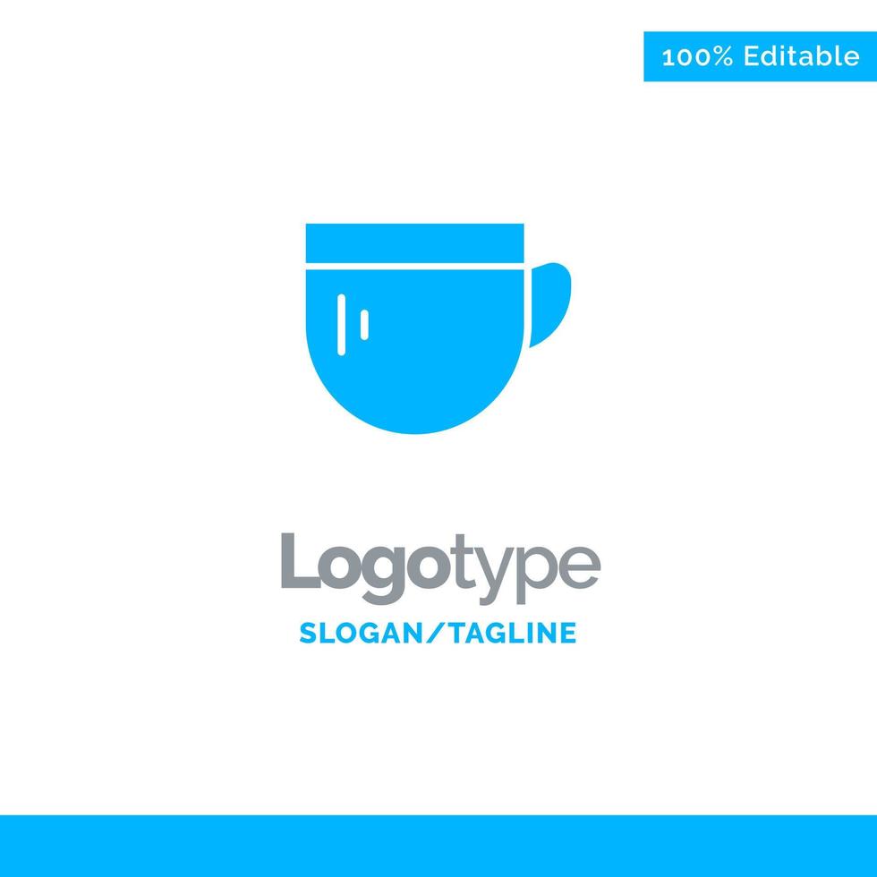 kopp te kaffe grundläggande blå fast logotyp mall plats för Tagline vektor