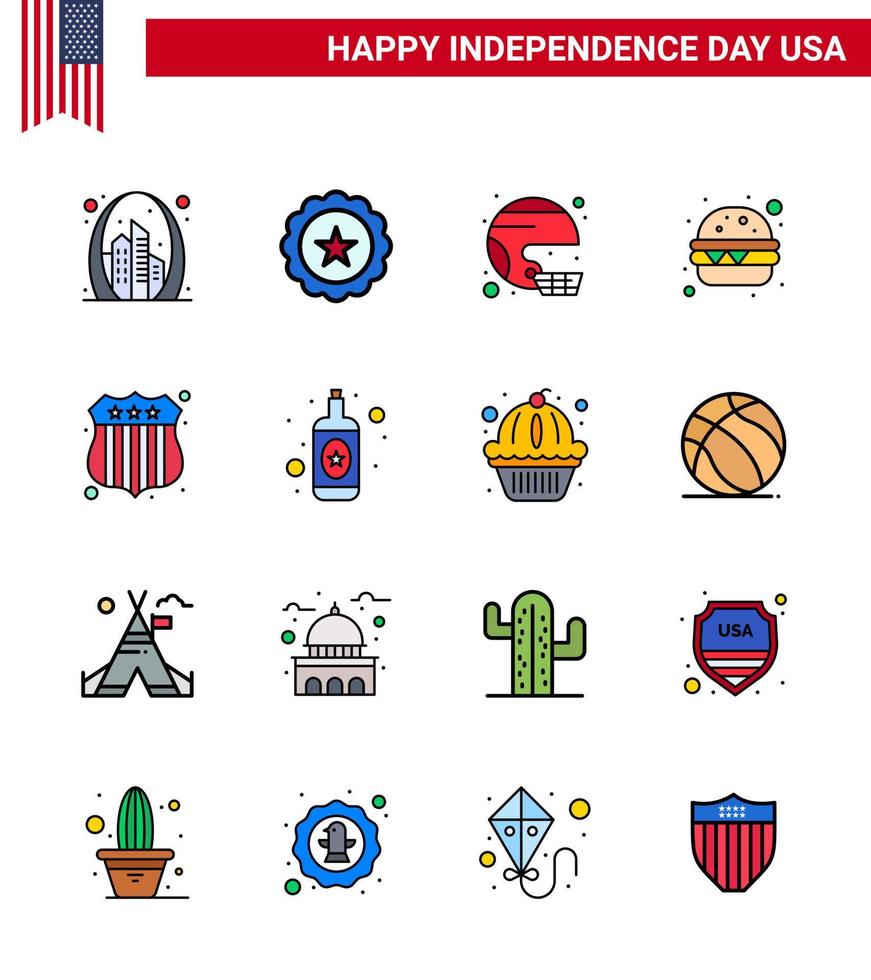 16 usa flache gefüllte linie zeichen unabhängigkeitstag feier symbole von mahlzeit burger usa vereinigter sport editierbare usa tag vektor design elemente