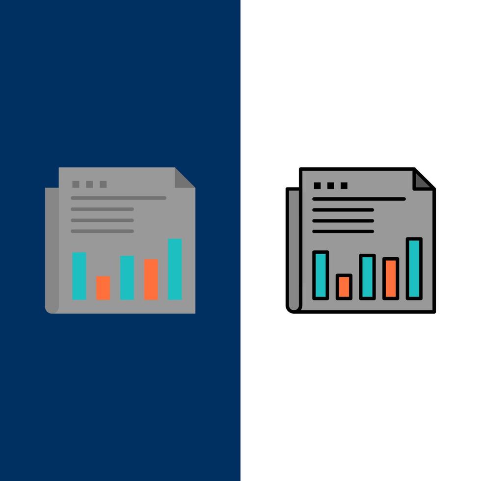 tidning företag finansiell marknadsföra Nyheter papper gånger ikoner platt och linje fylld ikon uppsättning vektor blå bakgrund
