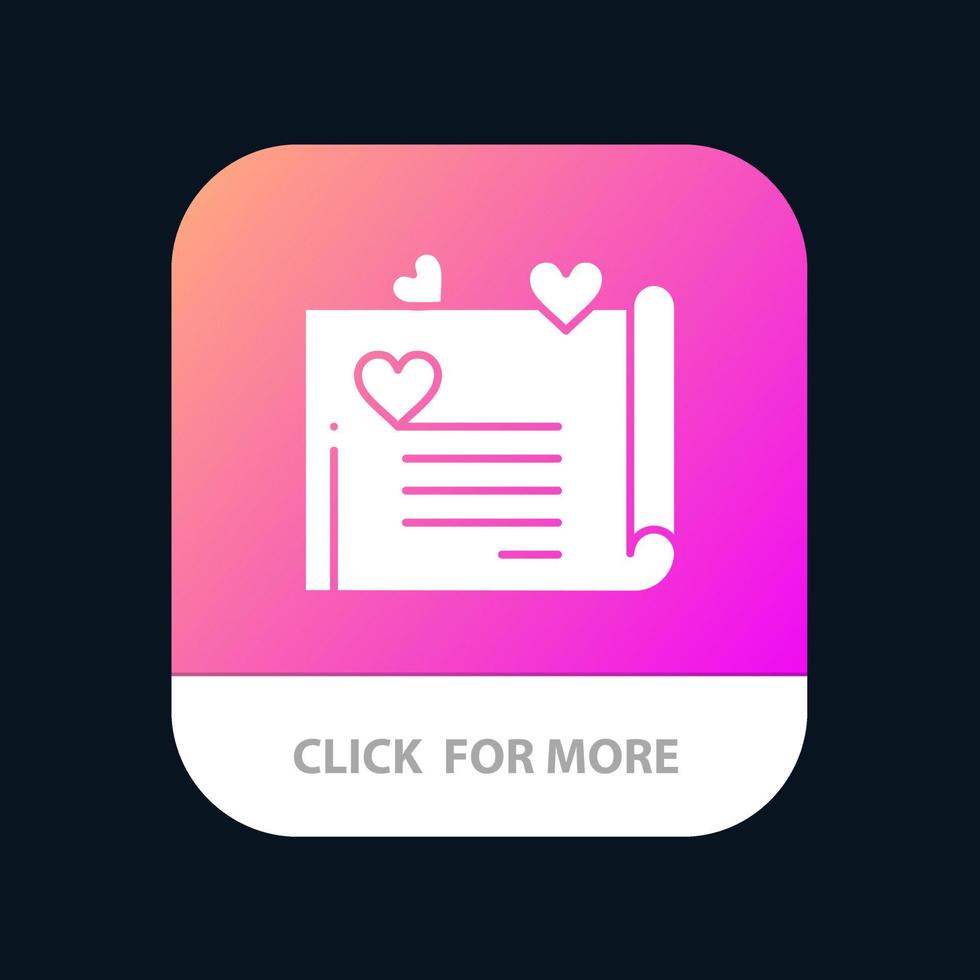 Liebesbrief Hochzeitskarte Paar Vorschlag Liebe mobile App Schaltfläche Android und iOS Glyph-Version vektor