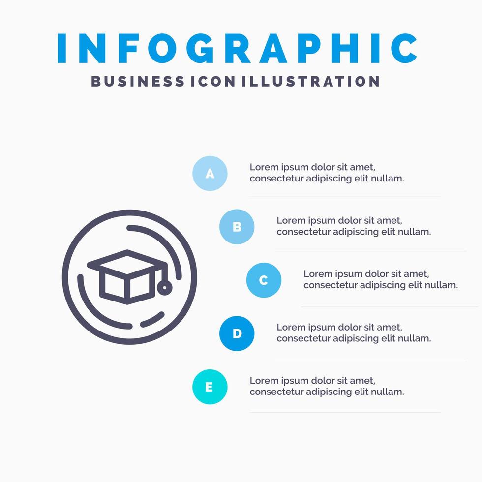keps utbildning gradering linje ikon med 5 steg presentation infographics bakgrund vektor