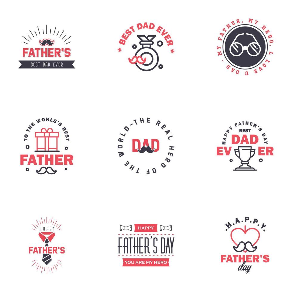 Lycklig fäder dag 9 svart och rosa typografi uppsättning vektor emblem text för hälsning kort banderoller tshirt design du är de bäst pappa redigerbar vektor design element