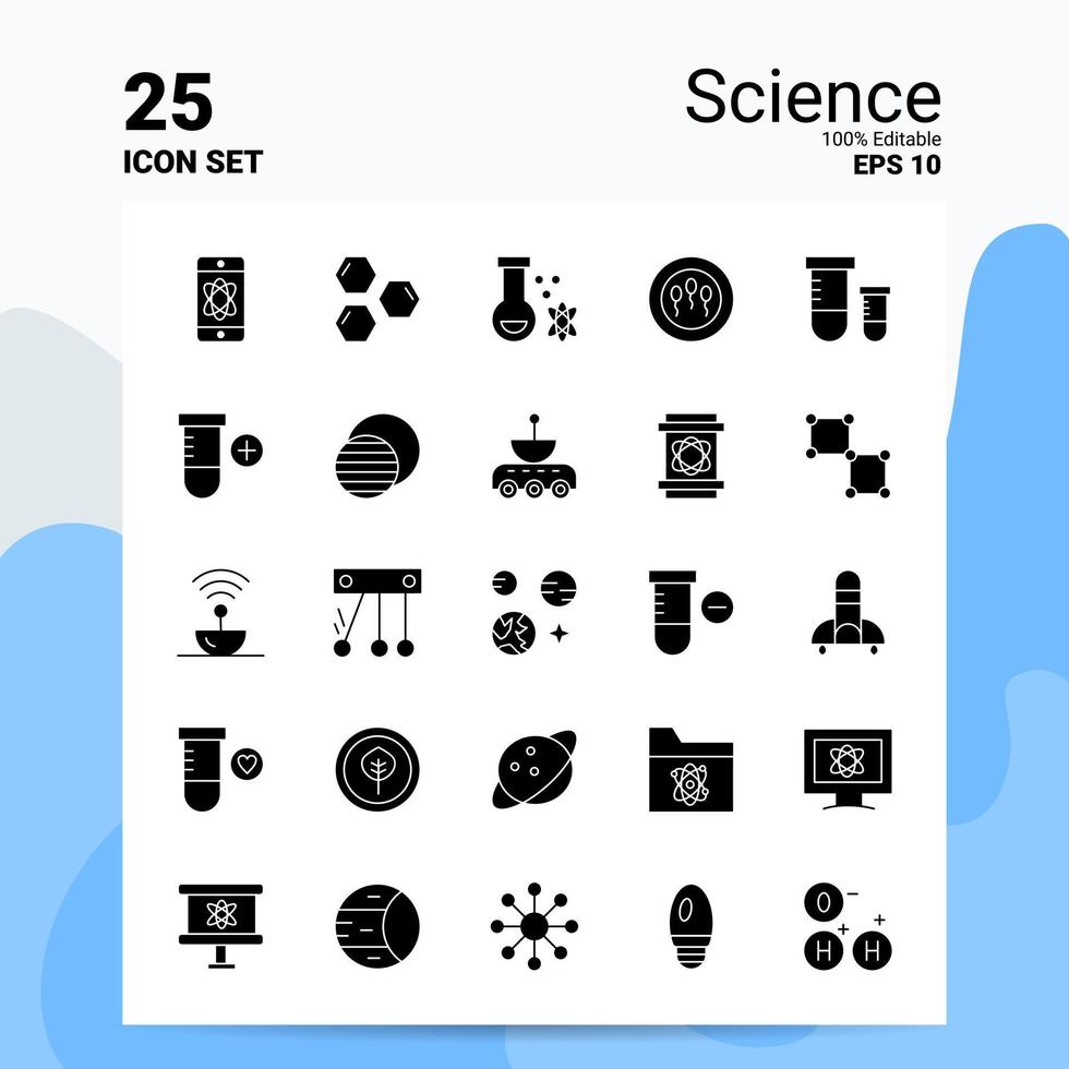 25 vetenskap ikon uppsättning 100 redigerbar eps 10 filer företag logotyp begrepp idéer fast glyf ikon design vektor