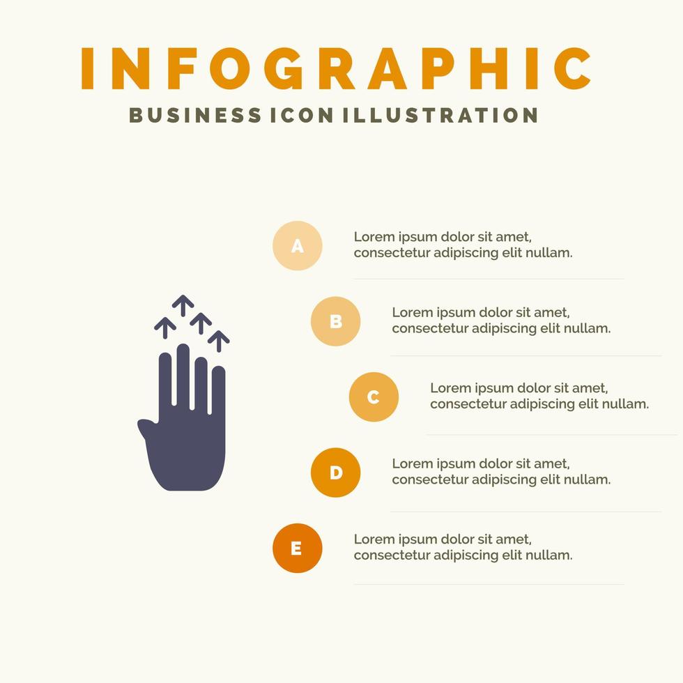 Finger vier Geste Pfeil nach oben festes Symbol Infografiken 5 Schritte Präsentationshintergrund vektor