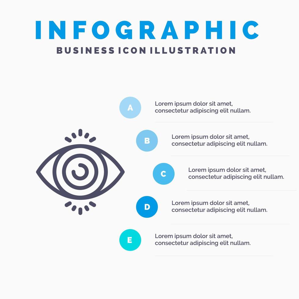 öga testa Sök vetenskap linje ikon med 5 steg presentation infographics bakgrund vektor