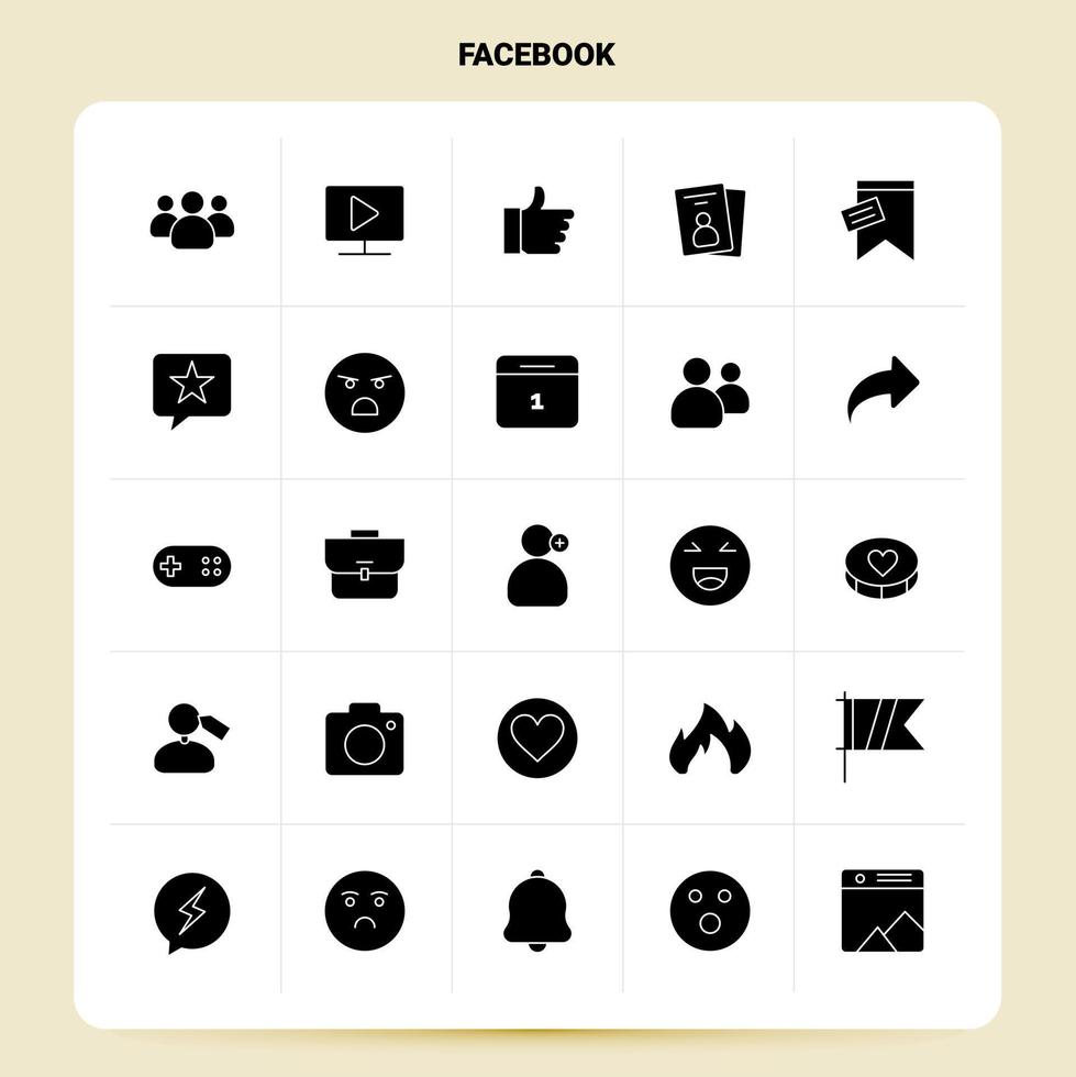 solide 25 Facebook Icon Set Vektor Glyphe Stil Design schwarze Icons Set Web und mobile Geschäftsideen Design Vektor Illustration