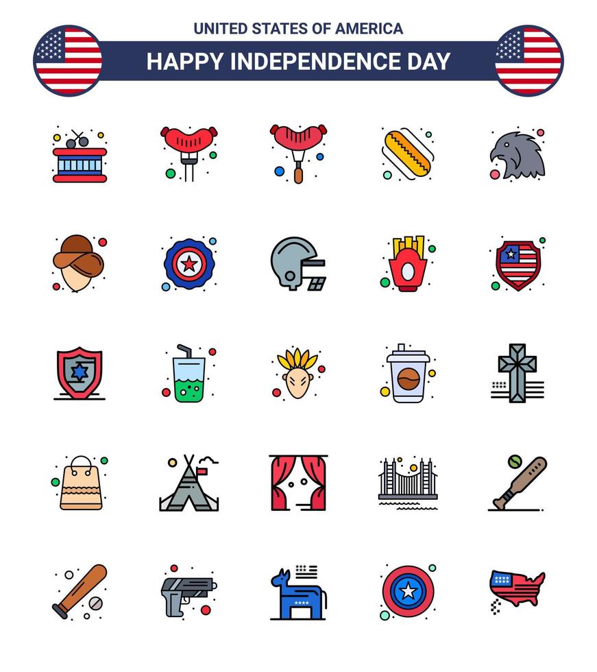 USA Lycklig oberoende dag piktogram uppsättning av 25 enkel platt fylld rader av USA polis stater hatt USA redigerbar USA dag vektor design element