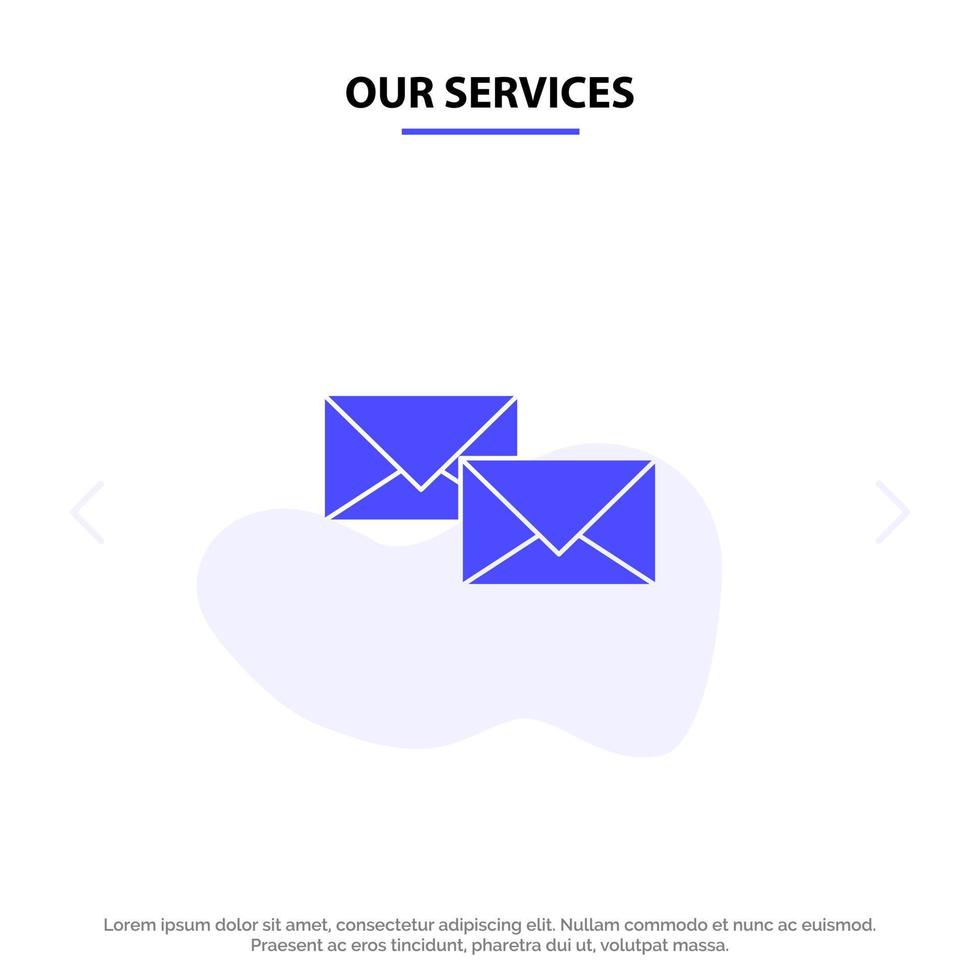 Unsere Dienstleistungen E-Mail-Antwort Weiterleitung Geschäftskorrespondenz Brief solide Glyphen-Symbol Webkartenvorlage vektor