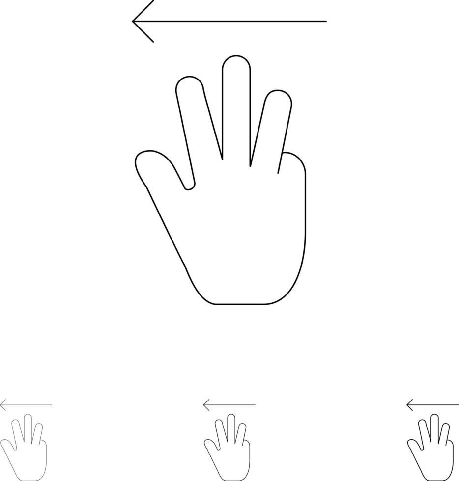 Hand Hand-Cursor oben links fett und dünne schwarze Linie Symbolsatz vektor