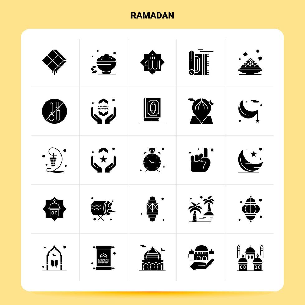 solide 25 Ramadan Icon Set Vektor Glyphen Stil Design schwarze Icons Set Web und mobile Geschäftsideen Design Vektor Illustration