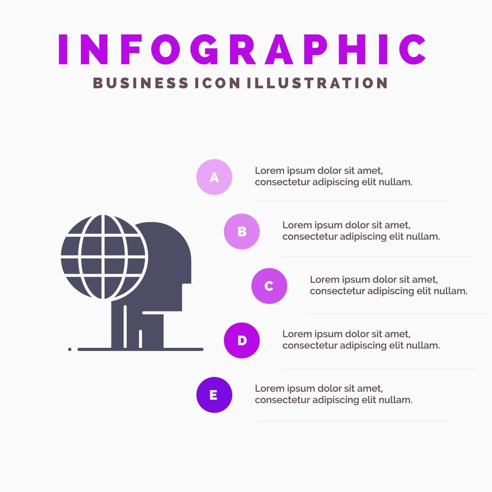 Globales Marketing Finanzen Globales Marketing outsourcen solides Symbol Infografiken Präsentationshintergrund mit 5 Schritten vektor