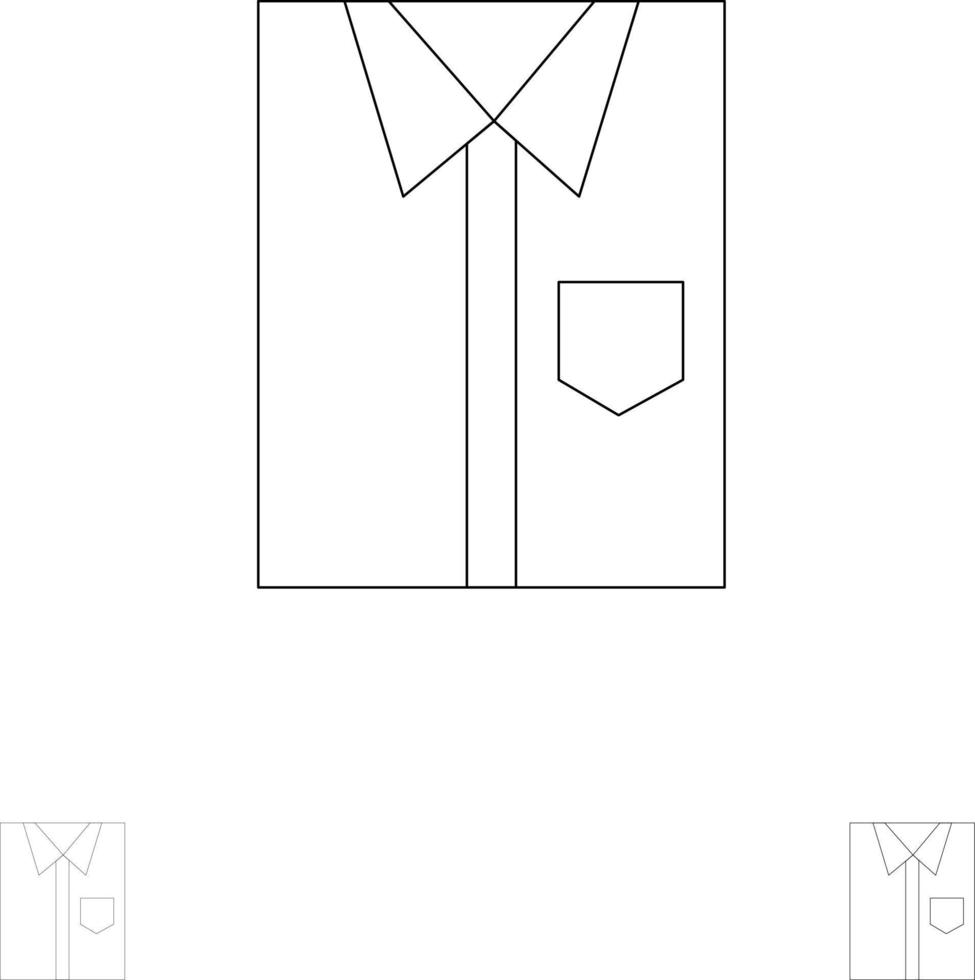 skjorta trasa Kläder klänning mode formell ha på sig djärv och tunn svart linje ikon uppsättning vektor