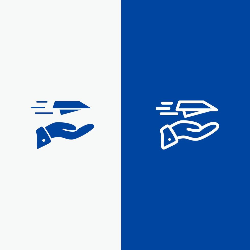 Handpost Papierflieger empfangen Linie und Glyphe festes Symbol blaues Banner Linie und Glyphe festes Symbol blaues Banner vektor
