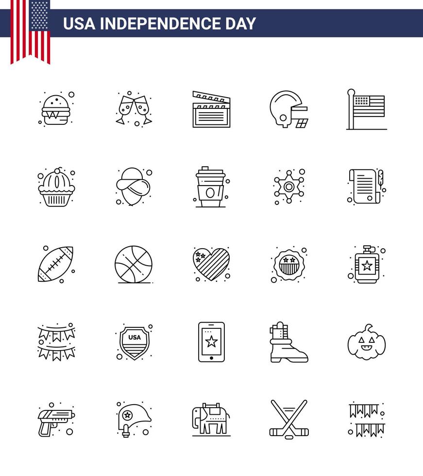 stor packa av 25 USA Lycklig oberoende dag USA vektor rader och redigerbar symboler av USA stater movis flagga fotboll redigerbar USA dag vektor design element