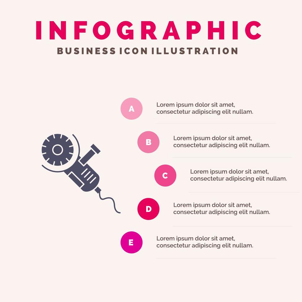 sah Kreissäge Elektrowerkzeug Klinge solide Symbol Infografiken 5 Schritte Präsentationshintergrund vektor