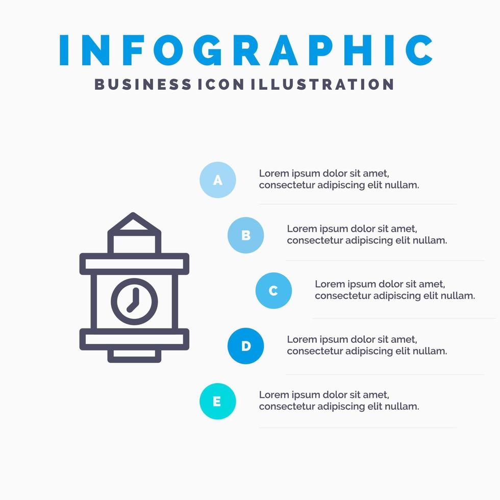tåg tid station linje ikon med 5 steg presentation infographics bakgrund vektor