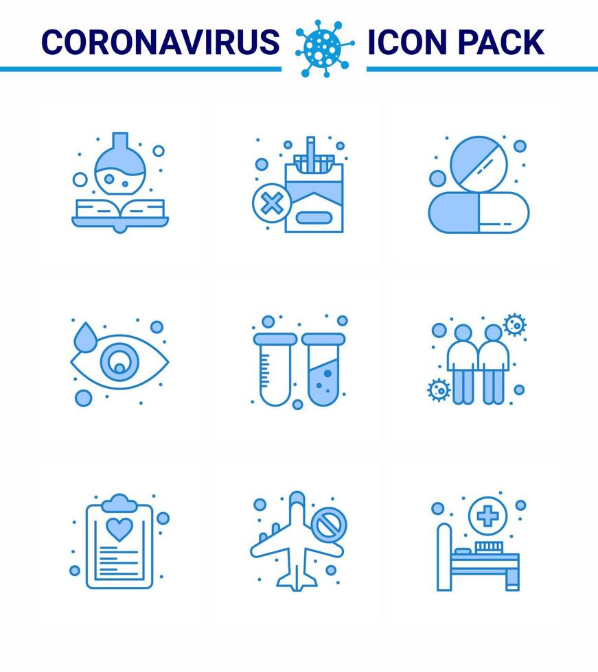 9 blå korona virus pandemi vektor illustrationer testa riva läkemedel öga gråt viral coronavirus 2019 nov sjukdom vektor design element