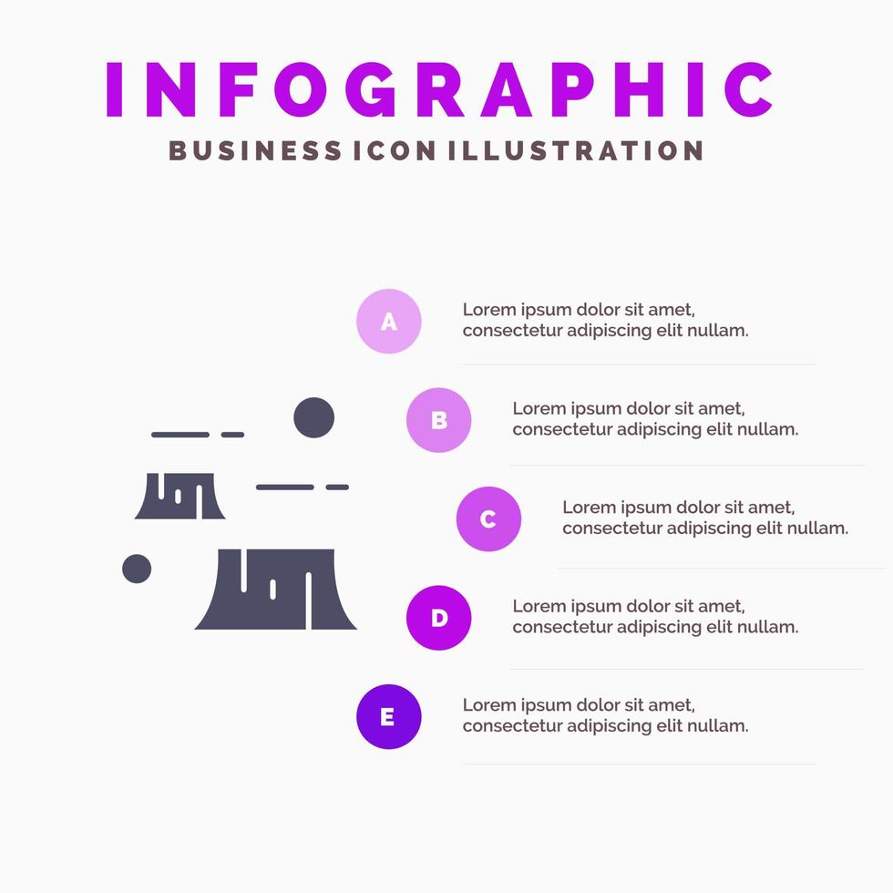 fabrik skada avskogning förstörelse miljö fast ikon infographics 5 steg presentation bakgrund vektor