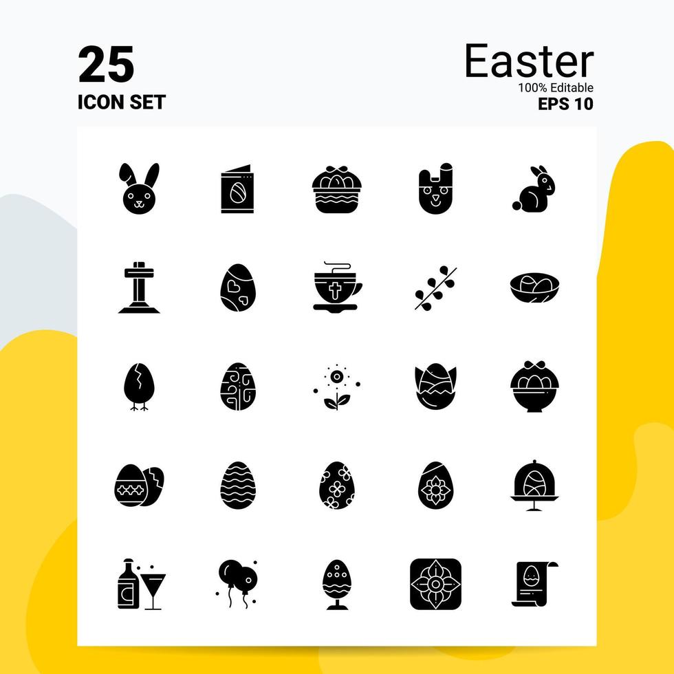 25 påsk ikon uppsättning 100 redigerbar eps 10 filer företag logotyp begrepp idéer fast glyf ikon design vektor