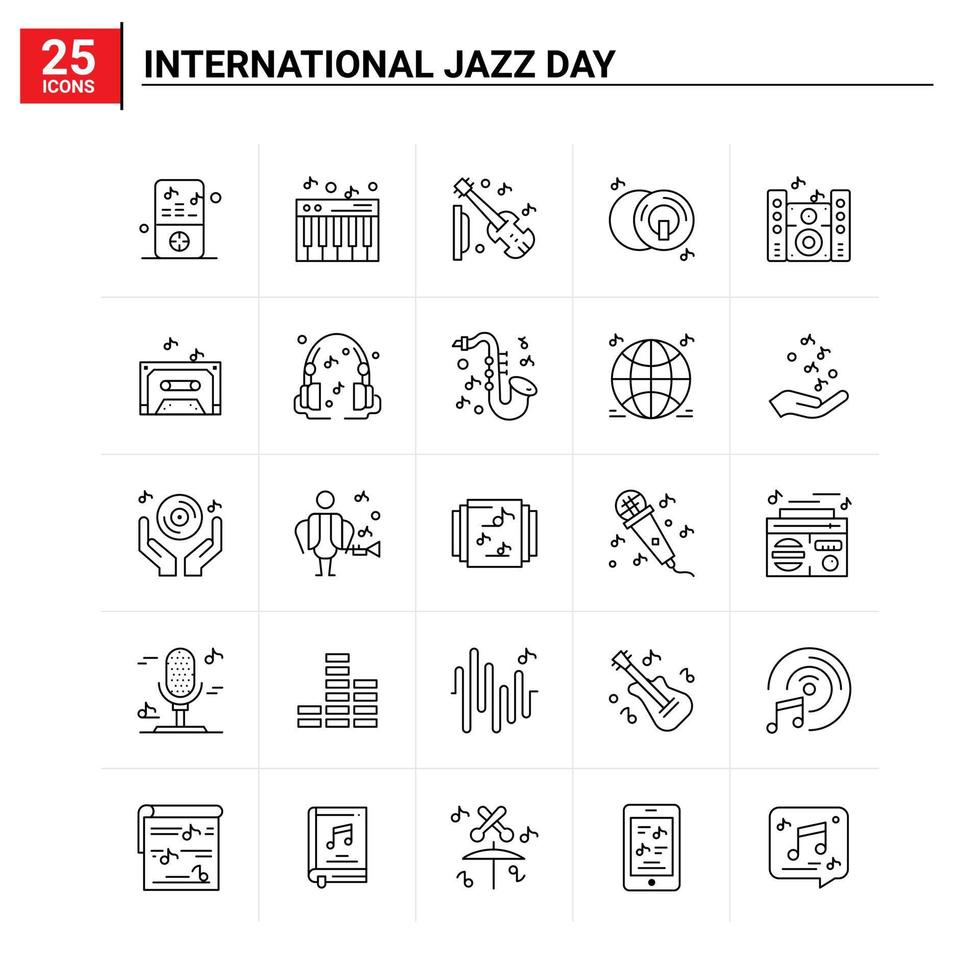 25 International Jazz Day Icon Set Vektorhintergrund vektor