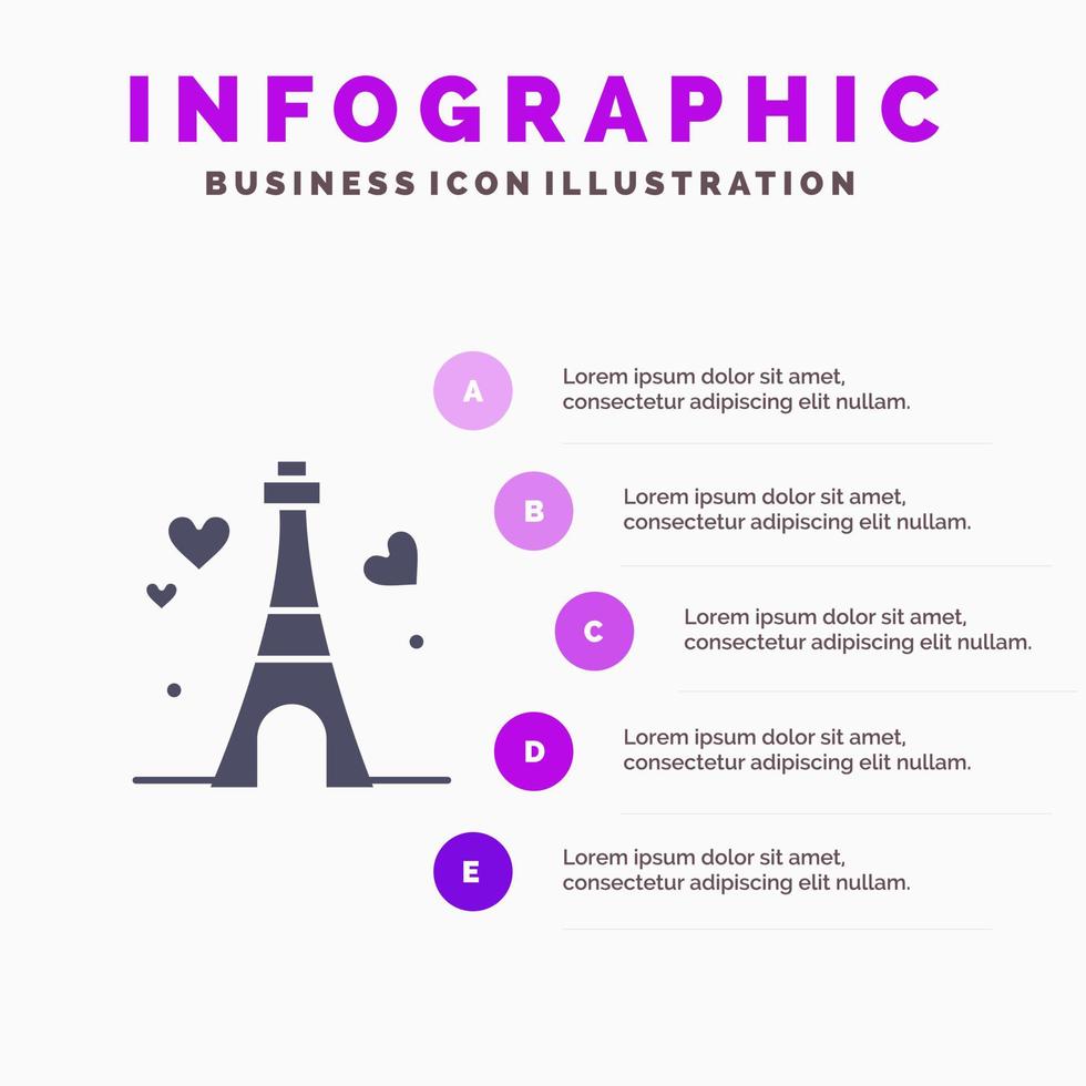 Turm Liebe Herz Hochzeit solide Symbol Infografiken 5 Schritte Präsentationshintergrund vektor