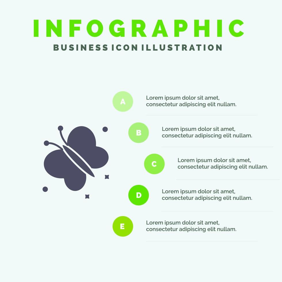 Schmetterling Fliege Frühling Schönheit solide Symbol Infografiken 5 Schritte Präsentationshintergrund vektor