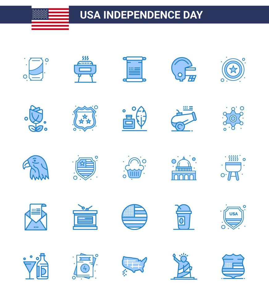 glücklicher unabhängigkeitstag usa paket mit 25 kreativen blues von zeichen polizei scroll helm amerikanisch editierbare usa tag vektor design elemente