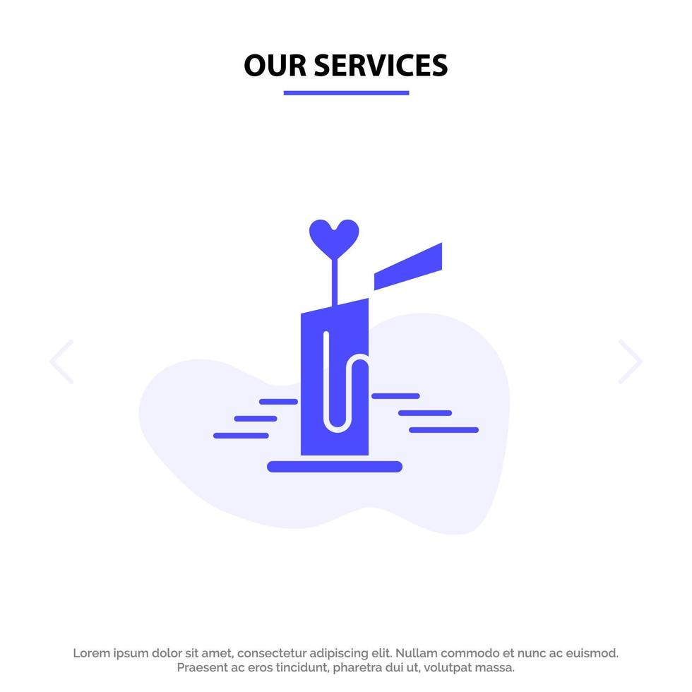 unsere dienstleistungen kerze liebe hochzeit herz festes glyphensymbol webkartenvorlage vektor