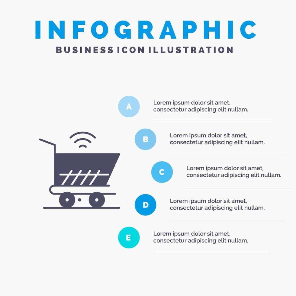 Trolley Cart Wifi Shopping solide Symbol Infografiken 5 Schritte Präsentationshintergrund vektor