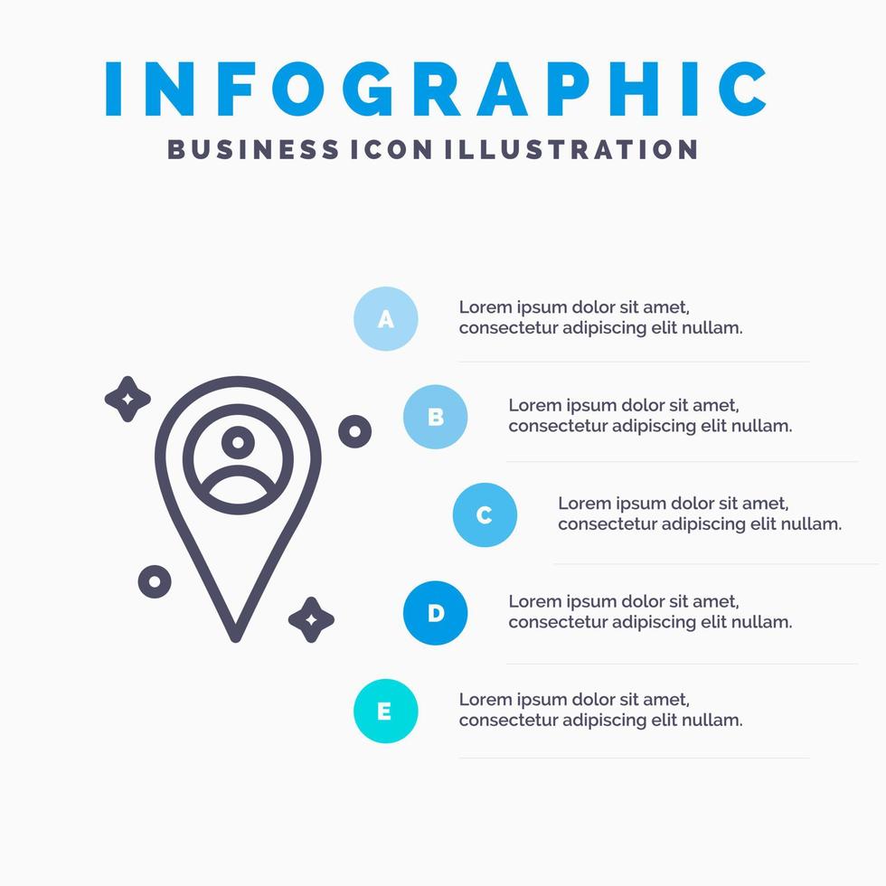 Lageplan Mann Liniensymbol mit 5 Schritten Präsentation Infografiken Hintergrund vektor