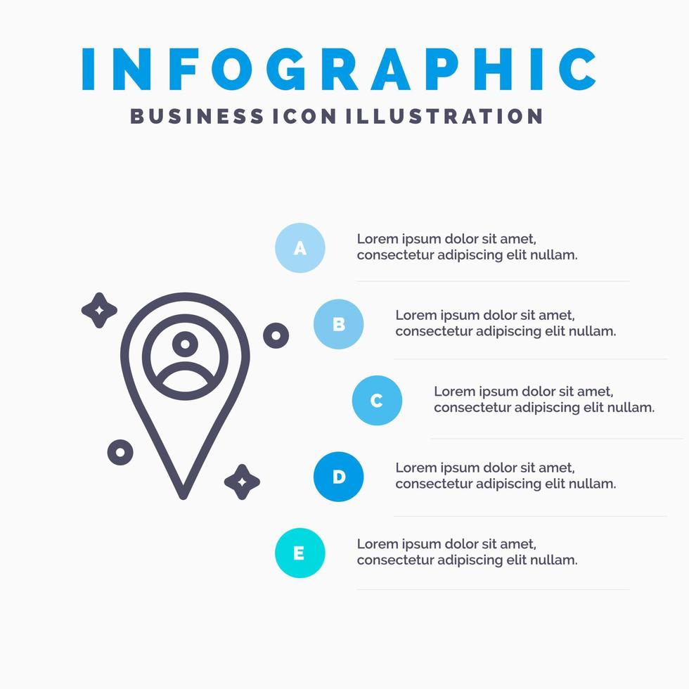 plats Karta man linje ikon med 5 steg presentation infographics bakgrund vektor