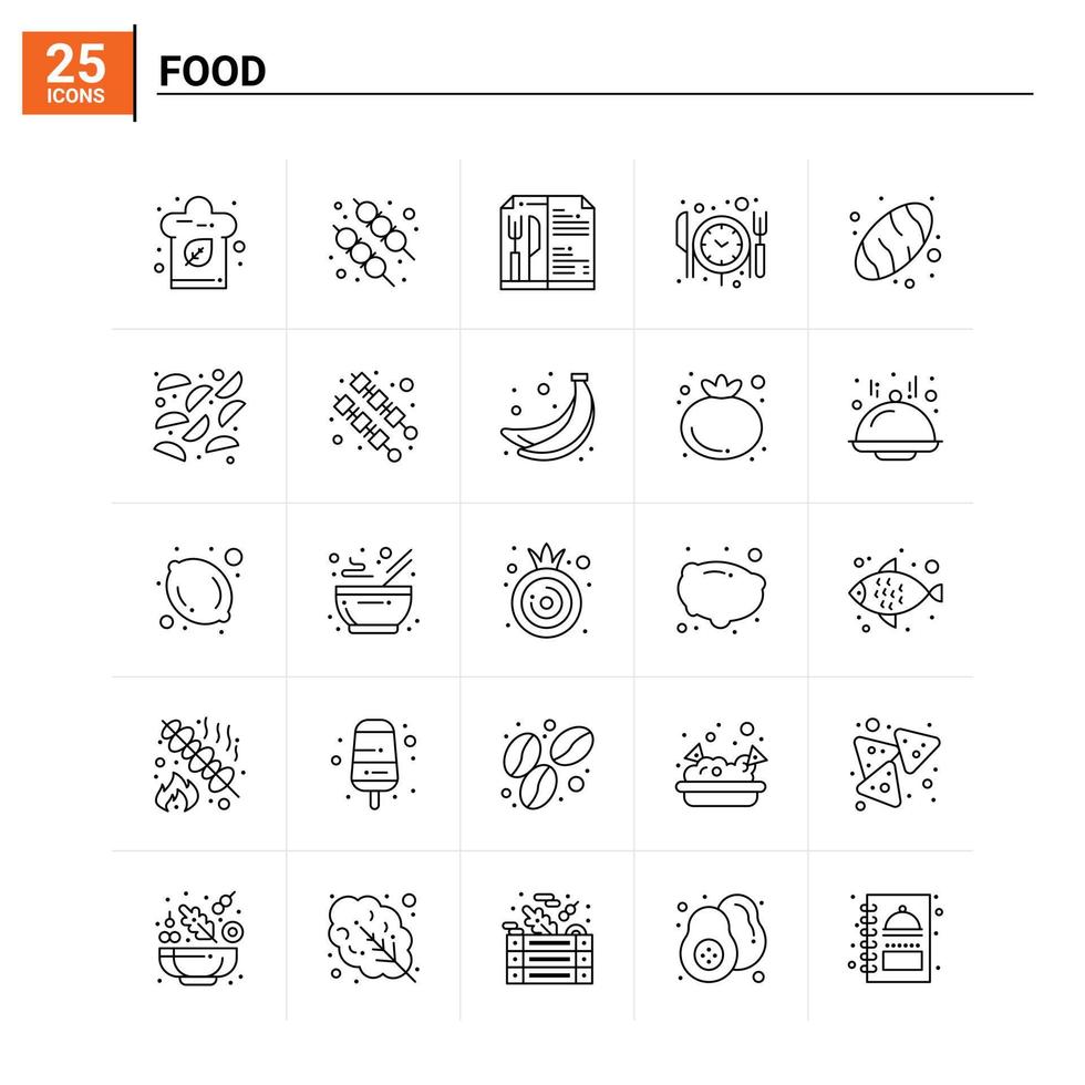 25 mat ikon uppsättning vektor bakgrund