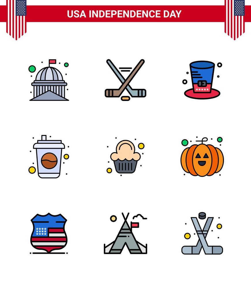 uppsättning av 9 USA dag ikoner amerikan symboler oberoende dag tecken för kaka dryck amerikan cola USA redigerbar USA dag vektor design element