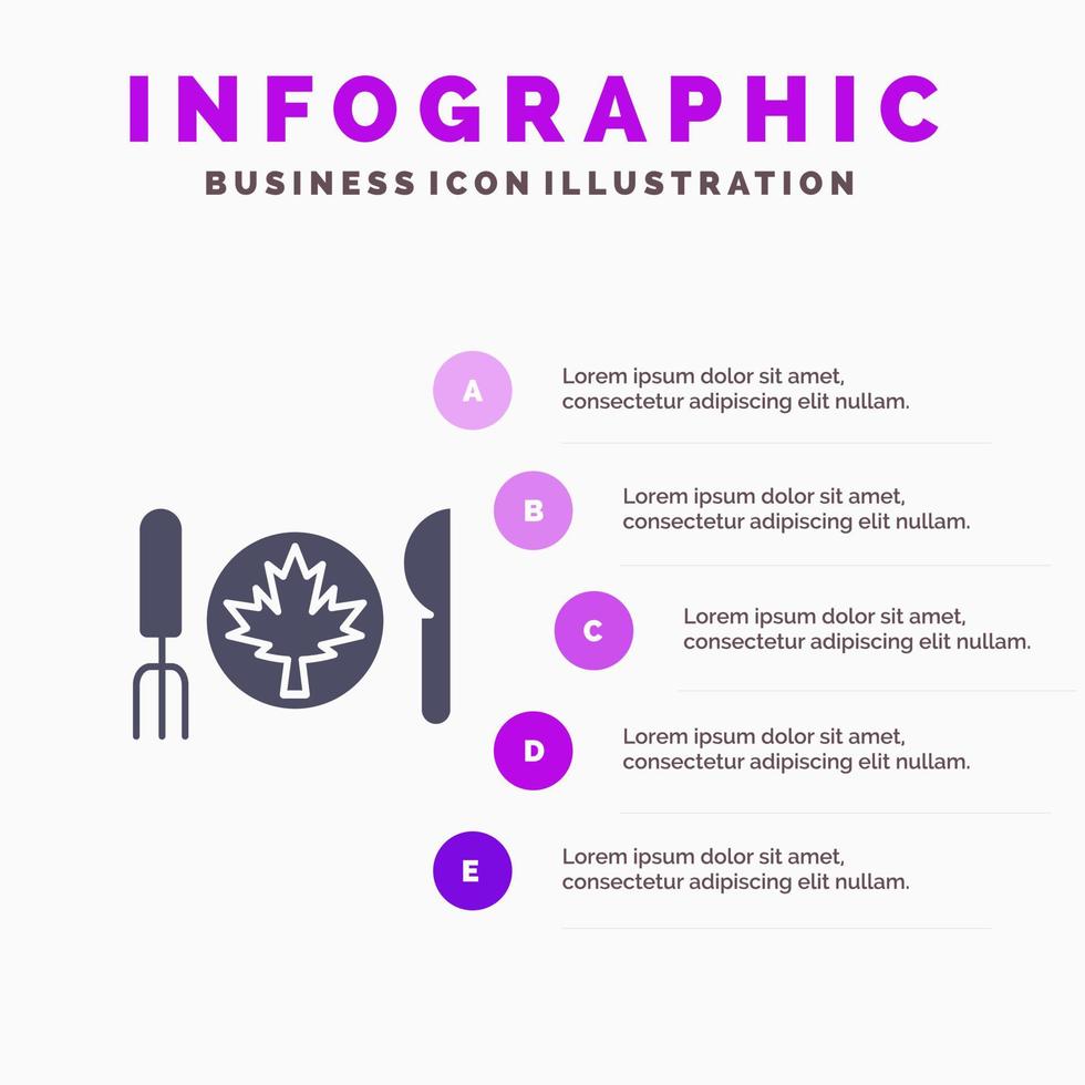 Abendessen Herbst Kanada Blatt solide Symbol Infografiken 5 Schritte Präsentationshintergrund vektor
