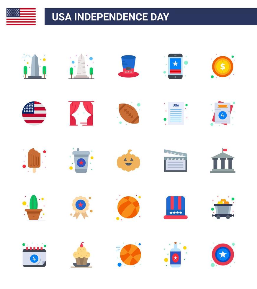25 platt tecken för USA oberoende dag tecken pengar USA USA mobil redigerbar USA dag vektor design element